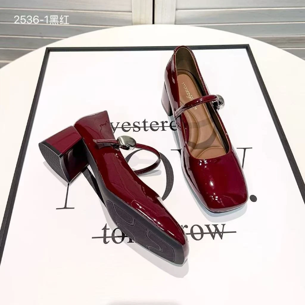 XIAOJIAOYA—618“韩系一字扣百搭粗跟玛丽珍小单鞋”2536-1