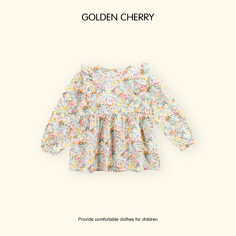 【Golden cherry】小童J花型满印木耳边洋气上衣裙JYT1125