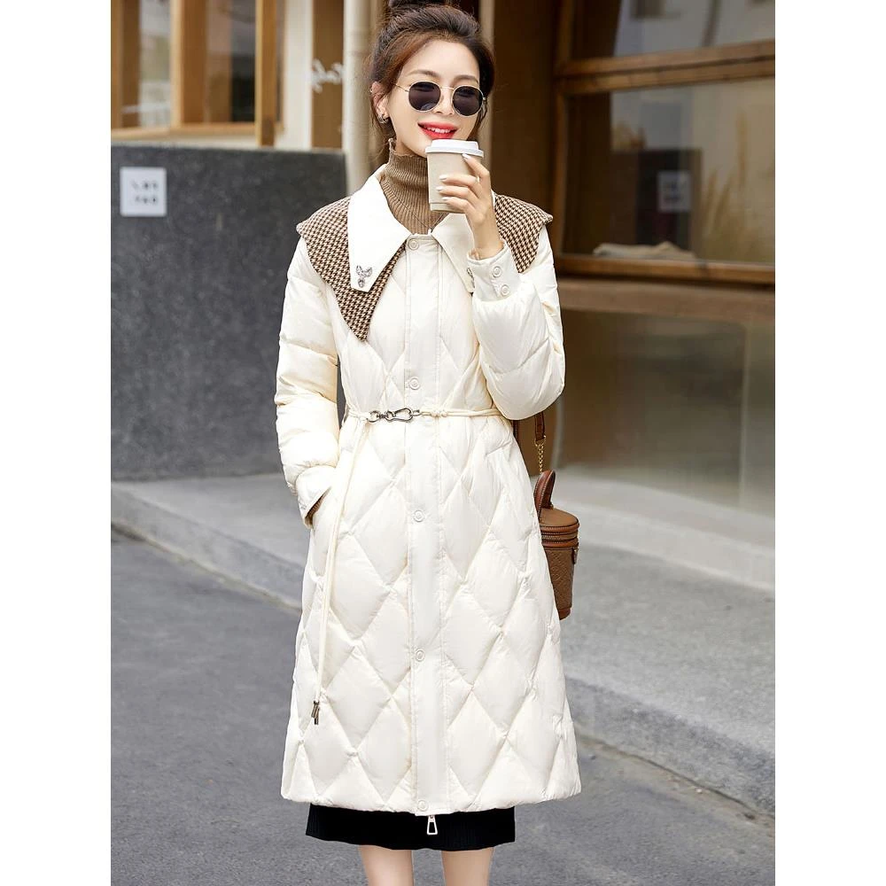 BPQR羽绒服女冬季新款时尚设计感小众炸街修身中长款白鸭绒外套