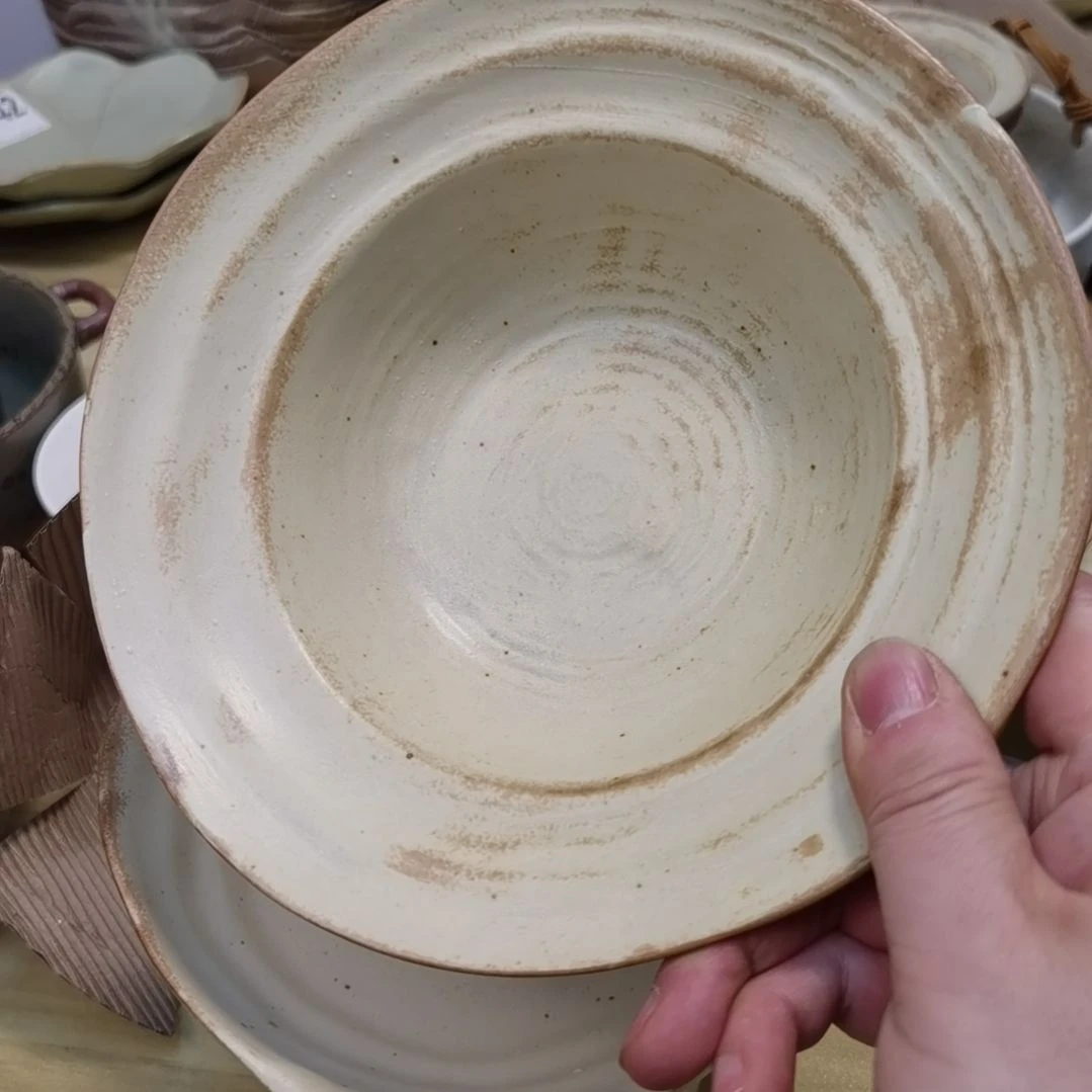瓷片微瑕粗陶草帽深盘两个一组