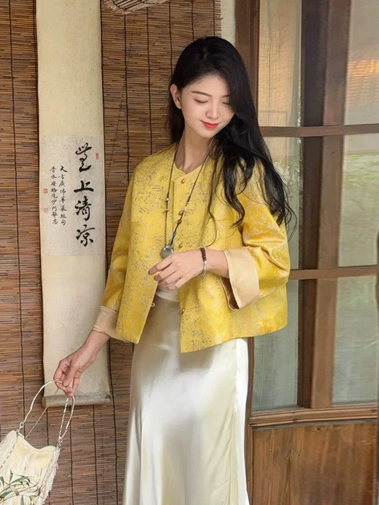 【803】2025年春季新中式外套潮古风中国风小个子宽松黄色国风外套