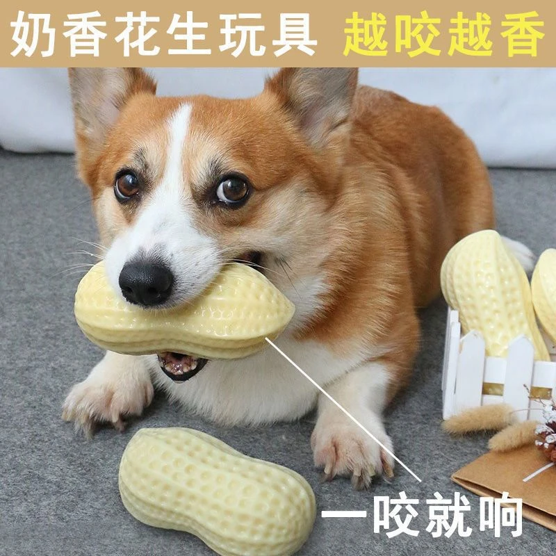 宠物狗狗发声玩具搪胶花生解闷磨牙耐咬柯基柴犬适用耐咬发声玩具
