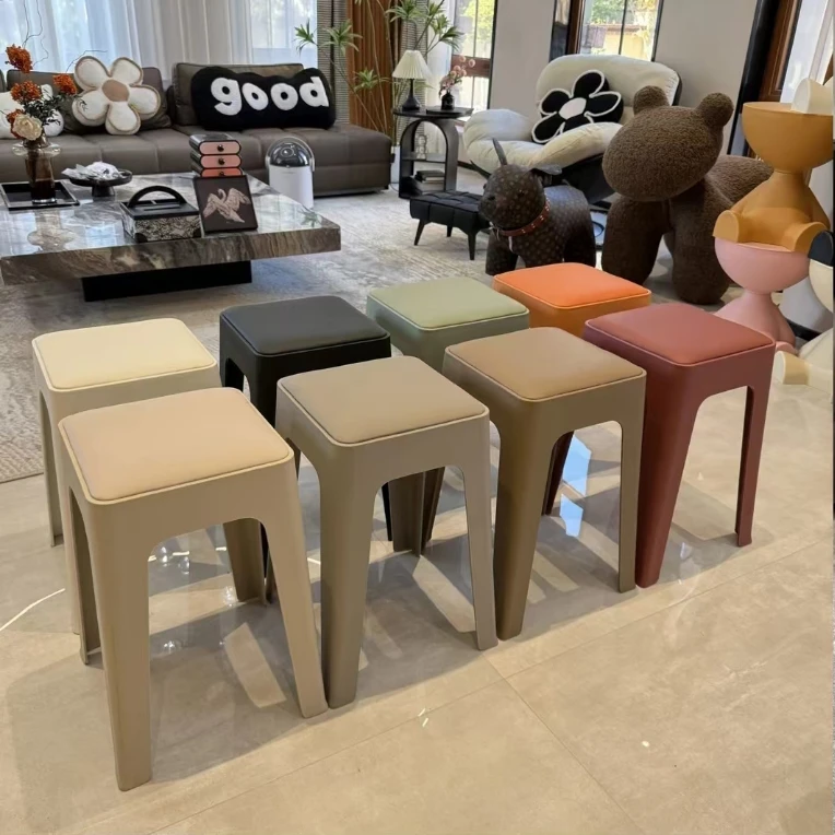 【4张起包邮】网红软包皮革凳子客厅家居轻奢备用凳子送一包脚垫