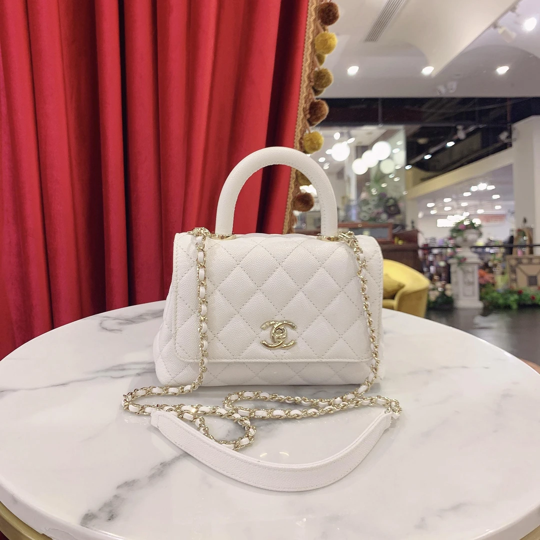 95新 Chanel/香奈儿 cocohandle mini白金牛皮芯片款/28019170