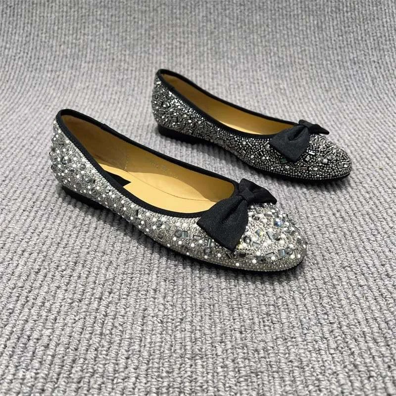 【万达撤柜】欧洲站女鞋2025年欧货水钻平底鞋浅口蝴蝶结甜美淑女