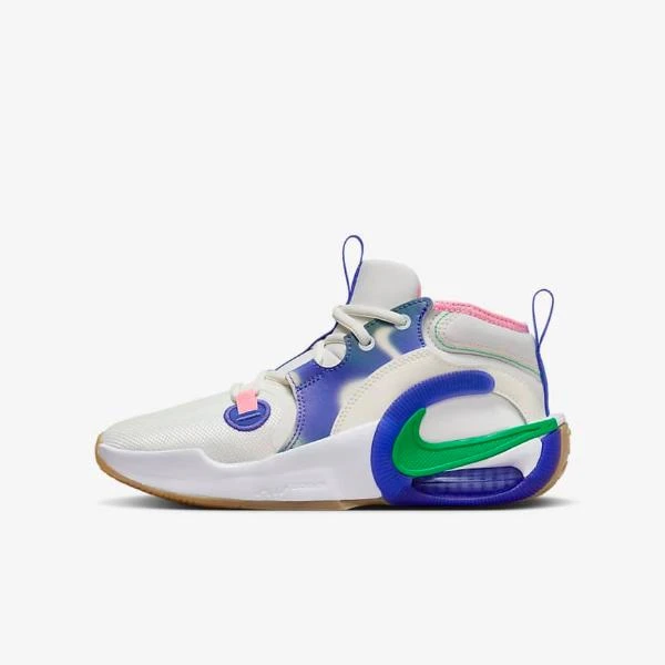 Nike耐克中大童网面透气缓震回弹篮球童鞋白紫配色 FN6675-500