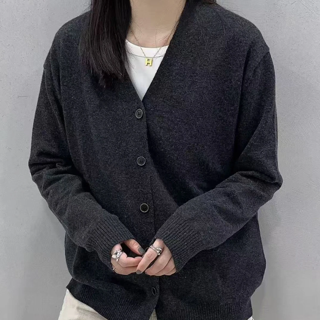 V领女毛针织衫慵懒风美丽诺细羊毛时尚纯色衫百搭开衫外套2582