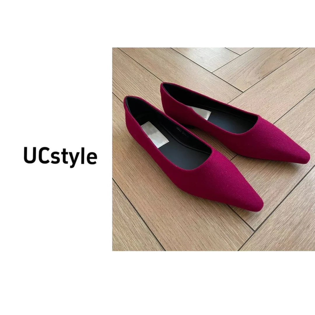 浅口尖头一脚蹬磨砂平底鞋