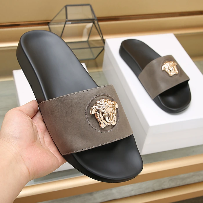 冠欧奥斯 欧洲站美杜莎真皮拖鞋一字拖新款夏季外穿男凉拖沙滩鞋