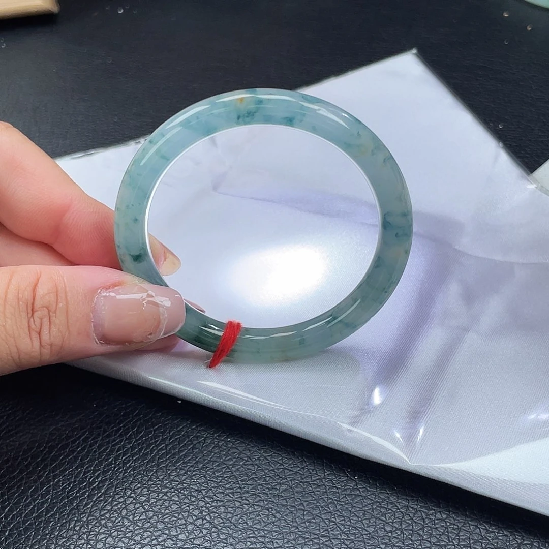 翡翠手镯未镶嵌52圆条8909-冰飘花-特价