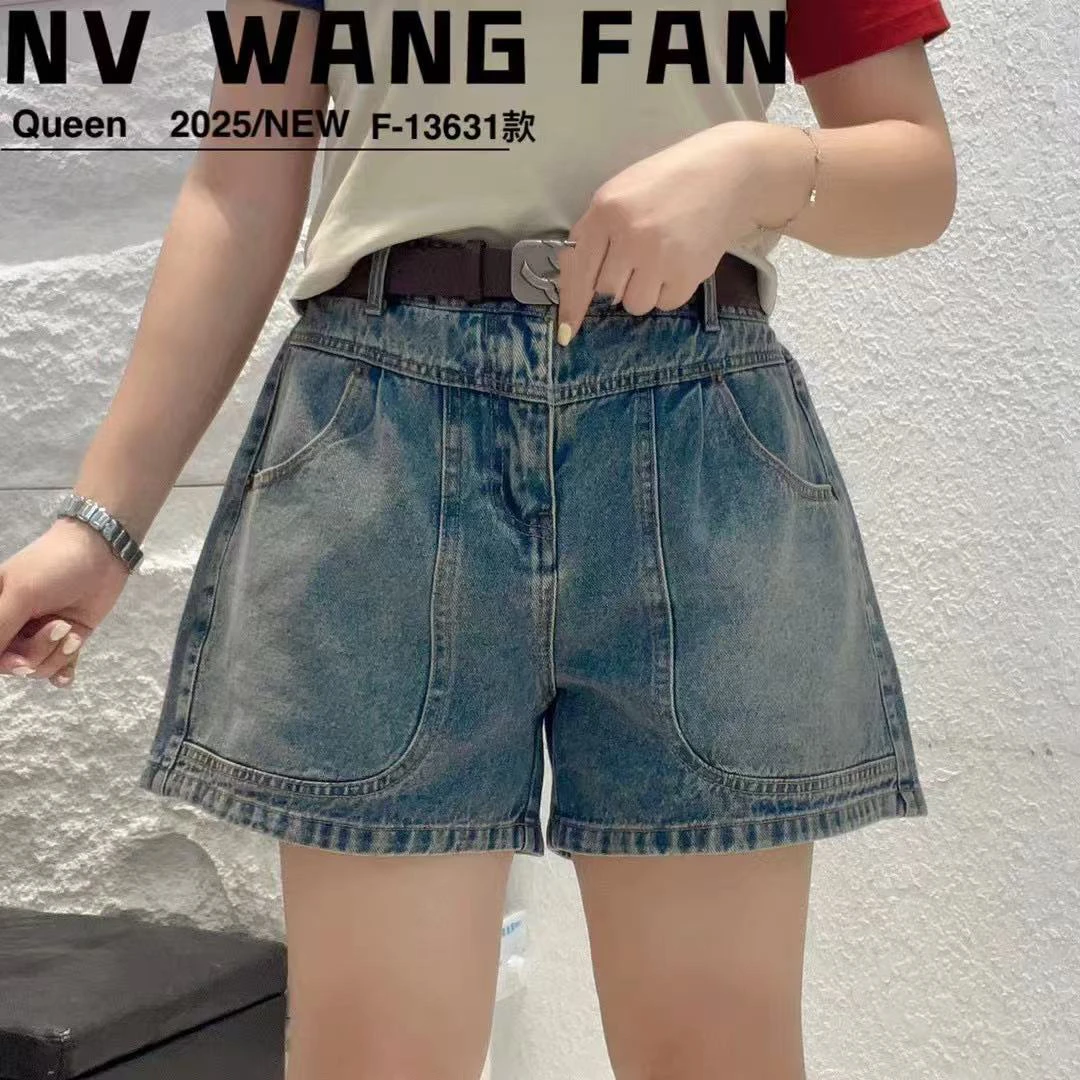 欧货高腰牛仔短裤阔腿时尚显瘦 腰带