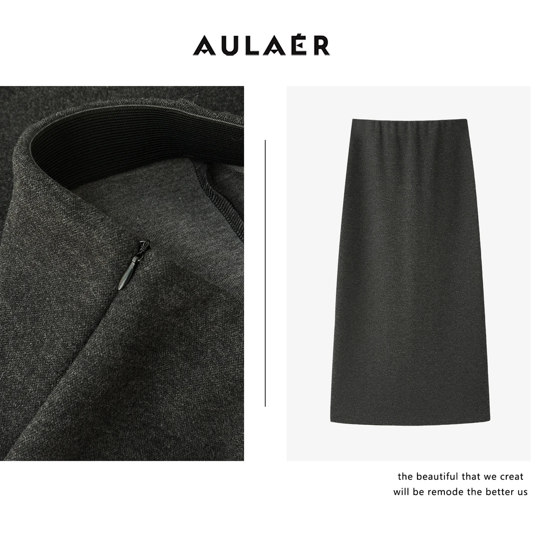 AULAER/澳拉尔气质开叉侧拉链半身裙ALE451187