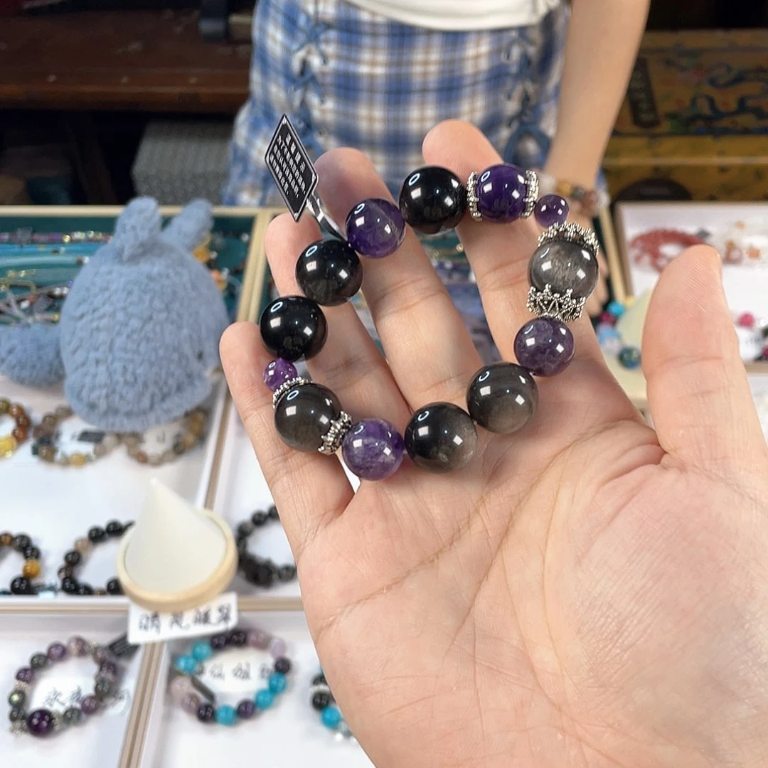 水晶手链银S925镀金镶嵌