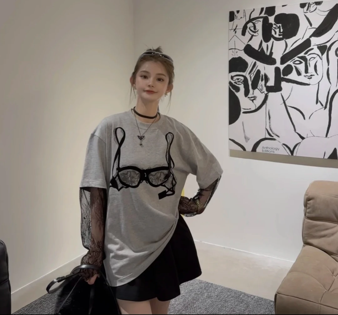 舟舟【蕾丝假两件】T恤A4