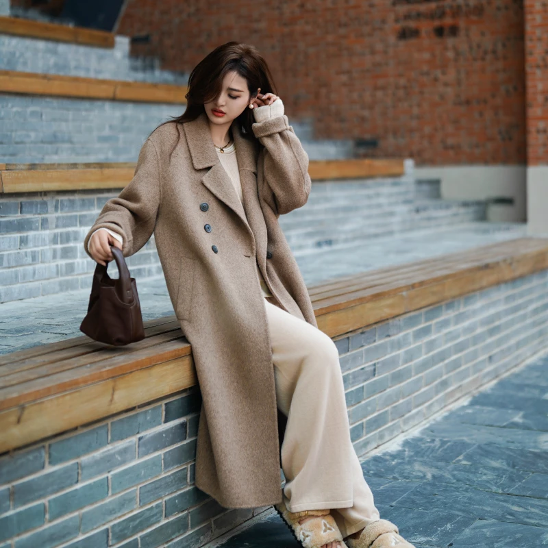 韩版气质大衣小个子气质网红百搭秋季秋冬中长款宽松女士双面呢