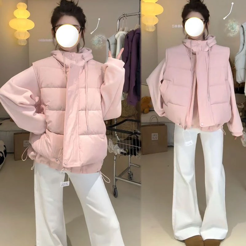 9632“泡沫银海”加绒连帽卫衣搭配马甲套装