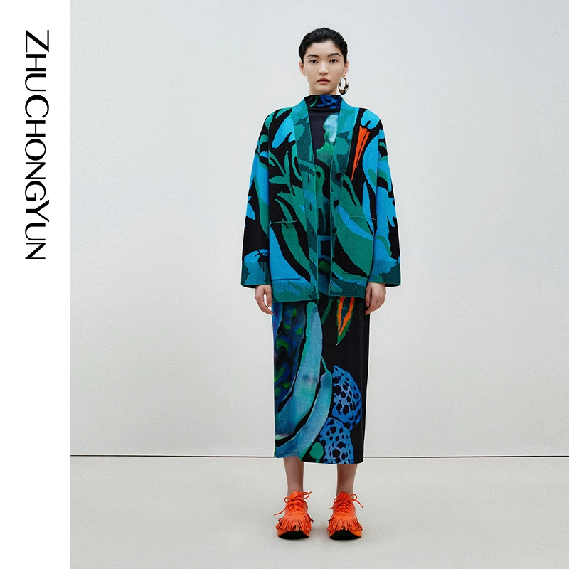 【碧海潮生】ZHUCHONGYUN冬四色提花针织开衫外套C1DE4862M