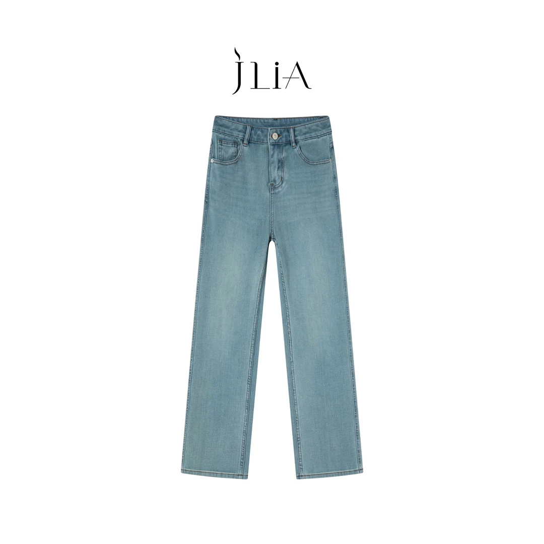 【红棉N家女装】1008春夏新品“西子蓝”窄版直筒四面弹牛仔裤