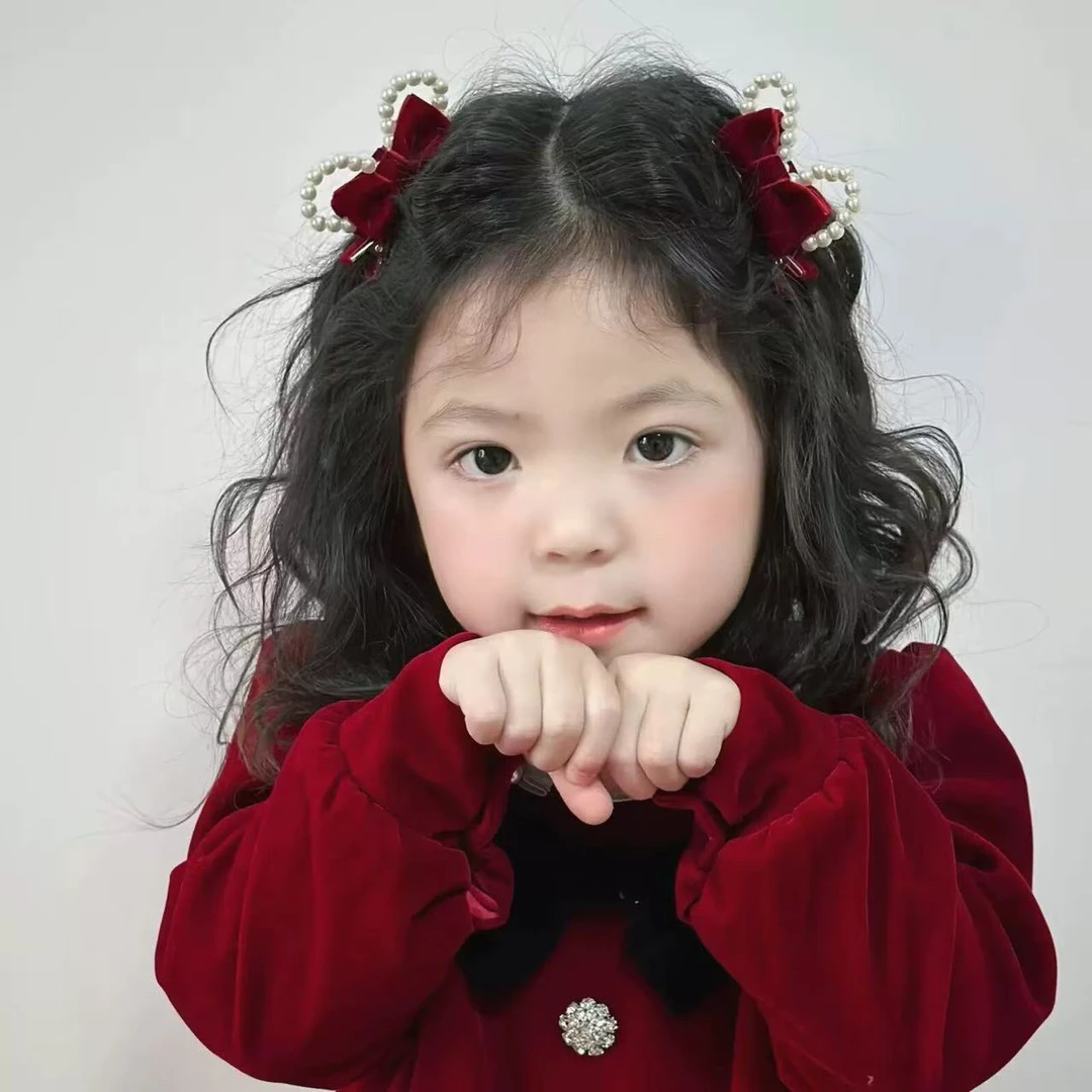 儿童可爱发饰发夹鸭嘴夹红色蝴蝶结顶夹