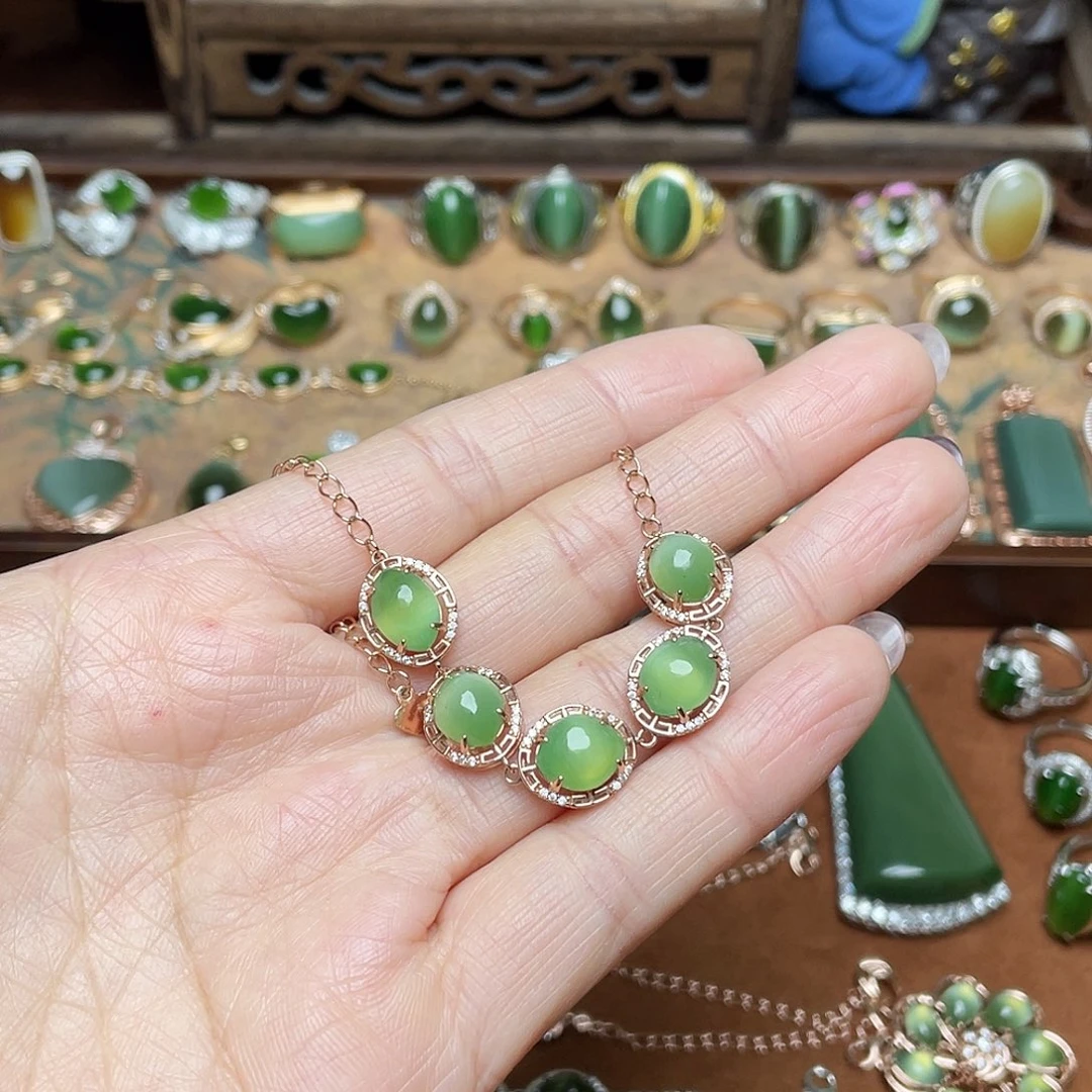 和田玉（碧玉）银S925镶嵌吊坠(不含链)手链