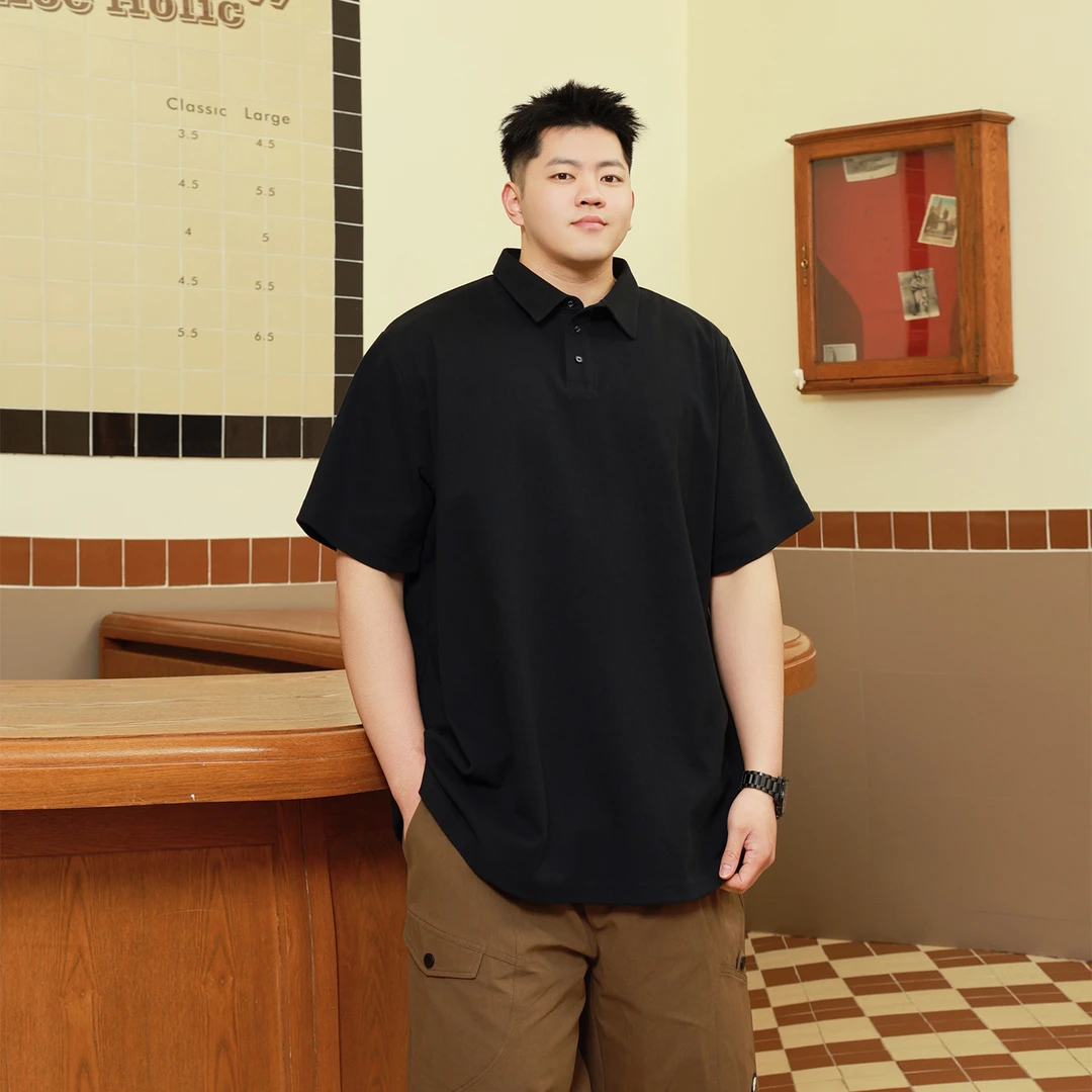 THE PANG潮牌大码男装2025夏胖子宽松休闲短袖polo衫男士纯色t恤