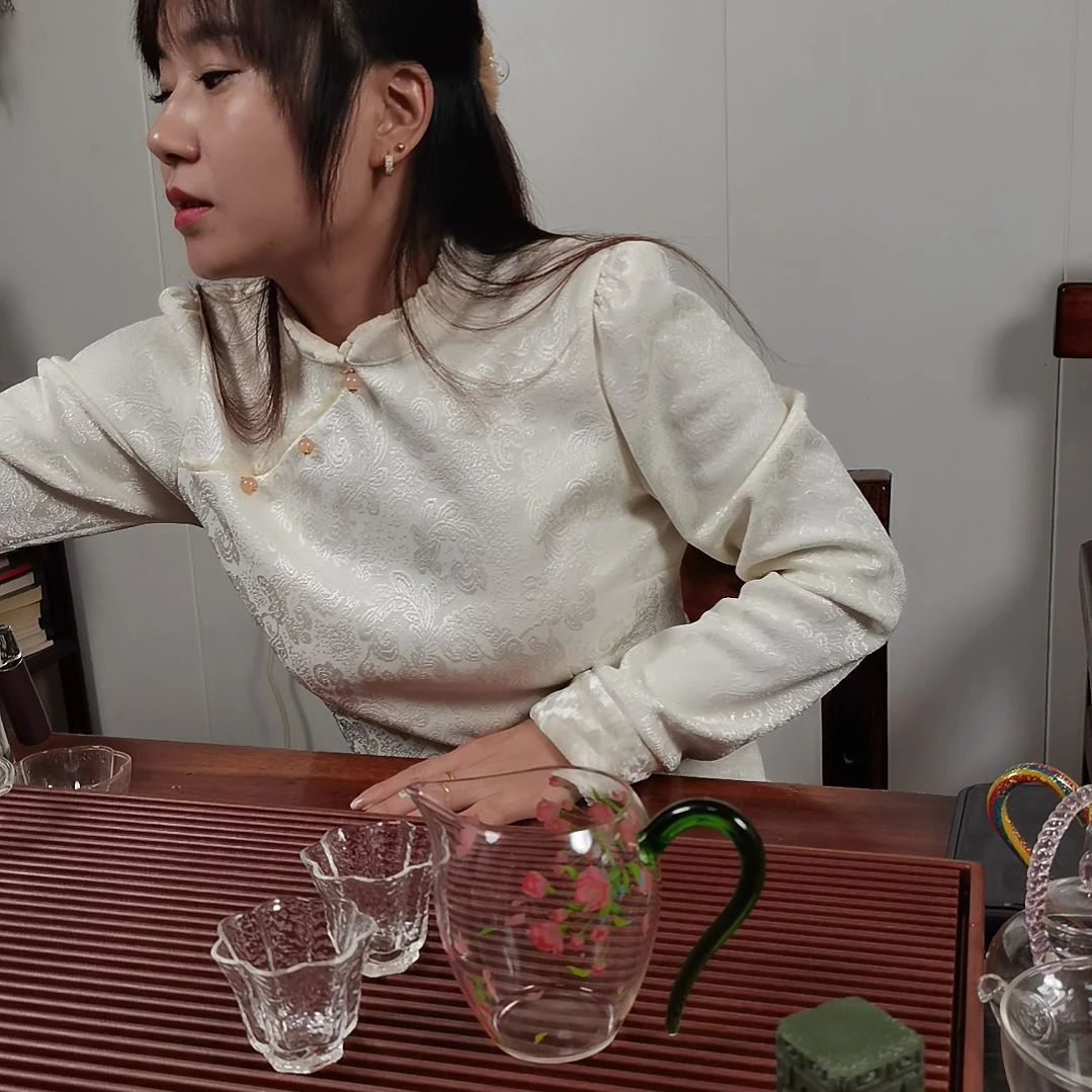 高硼硅玻璃手柄款花绽茗香公杯配两支小杯