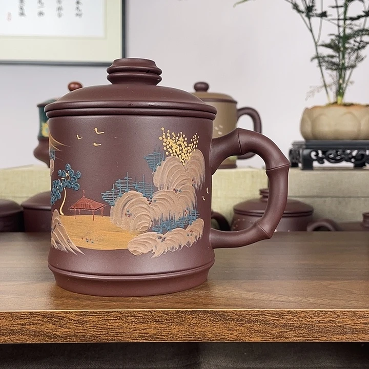 茶杯紫砂山水三件套500cc