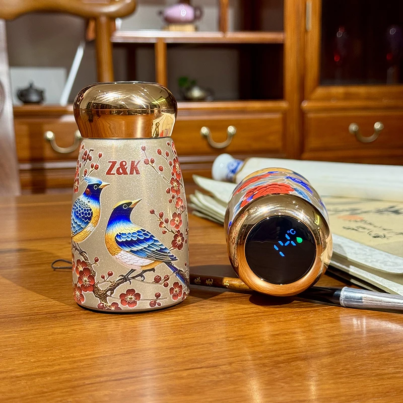 潮牌Z&K口袋蘑菇小巧国风高颜值不锈钢温显女士保温杯便携喝水杯