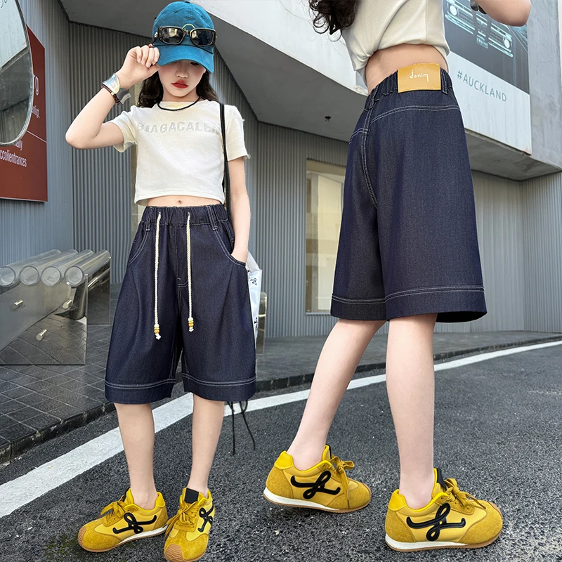 女童原色牛仔短裤夏季薄款2025新款女孩时尚洋气天丝薄款五分裤子