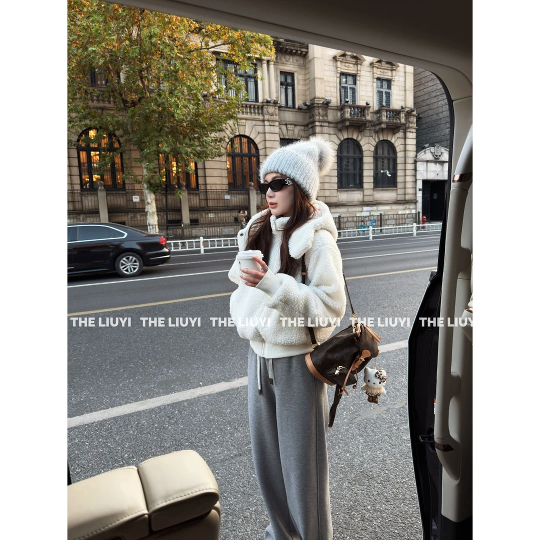 【LIUYI】暖绒绒~冬季保暖毛毛连帽可拆卸短款外套512043