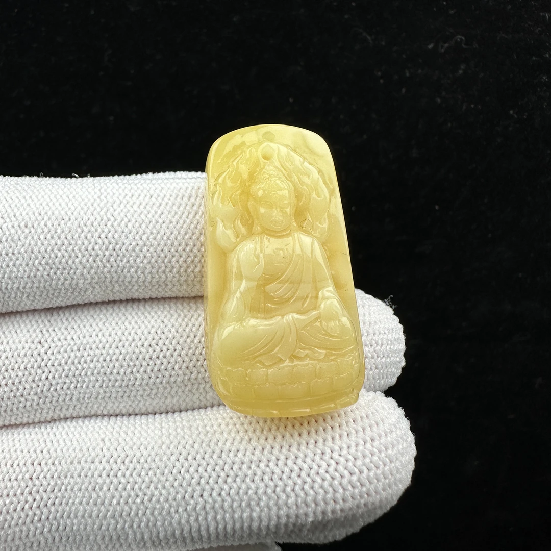 Y3460天然蜜蜡 雕刻阿弥陀佛牌18*33.6*10.6mm 支持鉴定 假一罚四