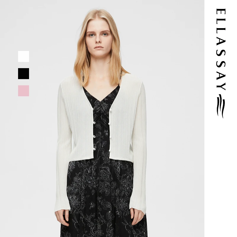 ELLASSAY歌力思2025夏新款棉感条纹短款针织衫女EWB361M01200