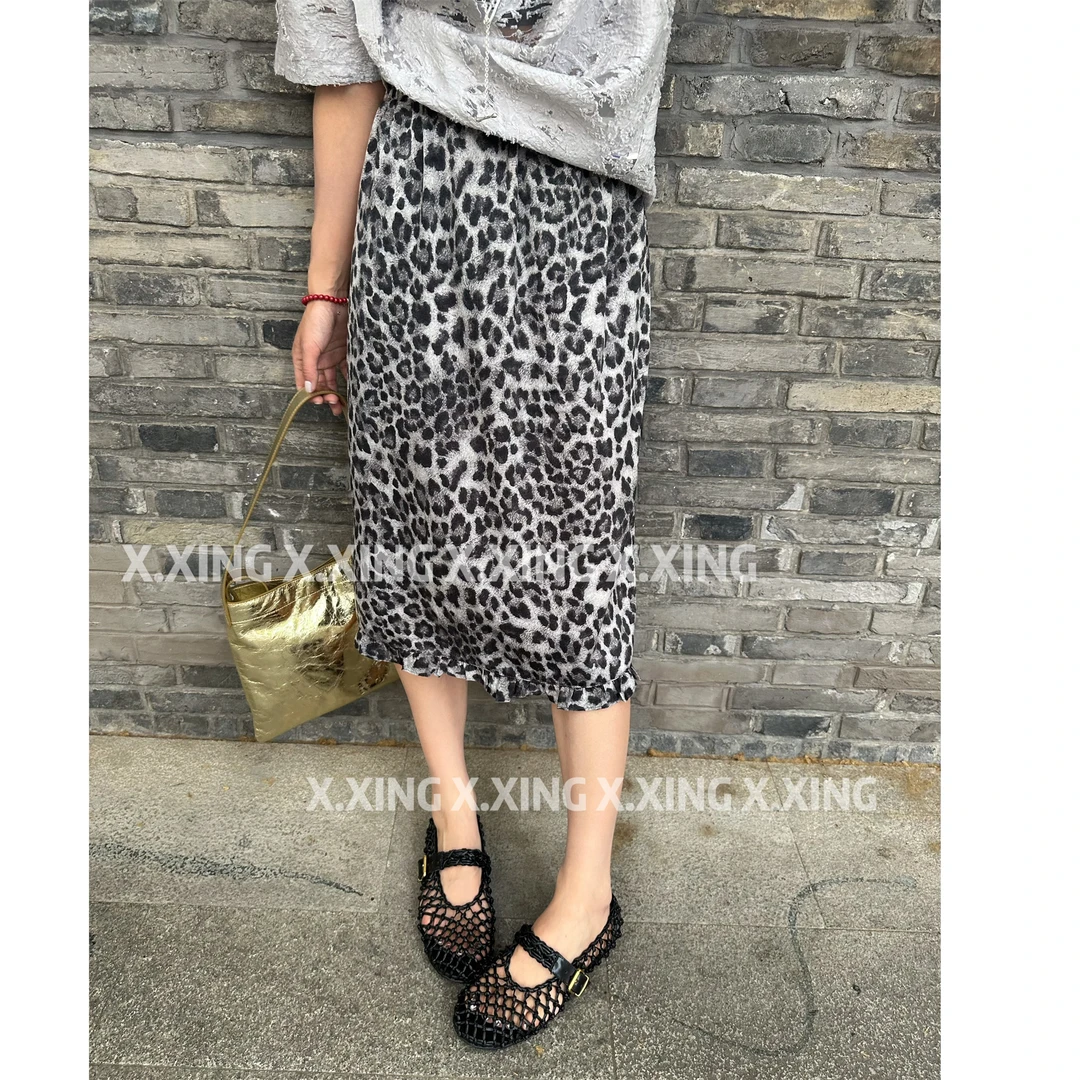 X.x.时髦复古感豹纹半身裙女松紧腰显瘦时尚气质半裙子C31-1115