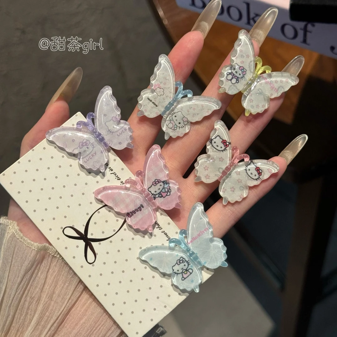 森系少女kt猫蝴蝶发夹甜美可爱侧边ins刘海卡通发卡发饰新款