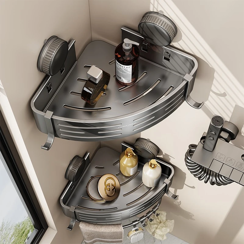 卫生间吸盘置物架浴室免打孔厕所墙上沐浴露三角篮架子收纳洗漱台