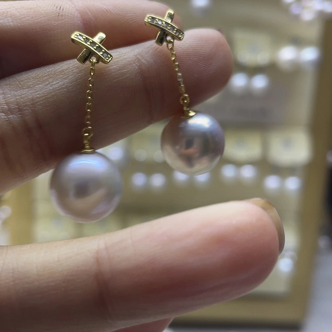 银S925镶嵌耳饰淡水珍珠