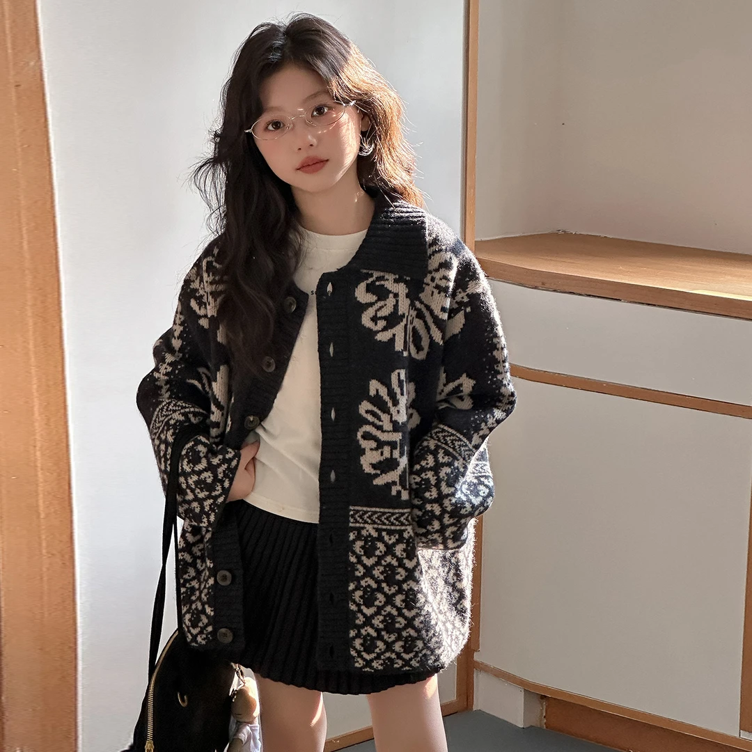 女童针织外套秋装2025新款毛衣女孩大童儿童春秋条纹线衣开衫上衣