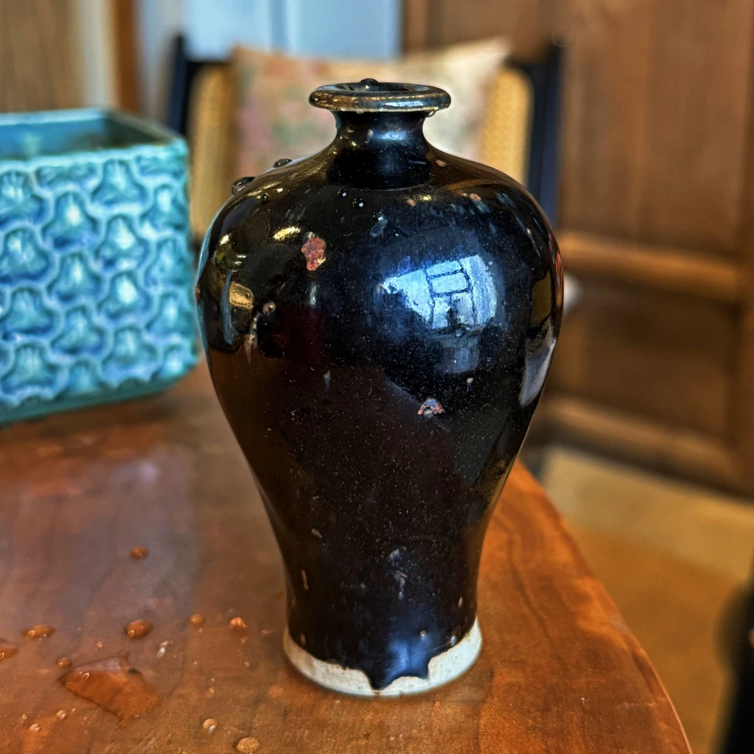 磁州窑 黑釉典雅老瓷梅瓶