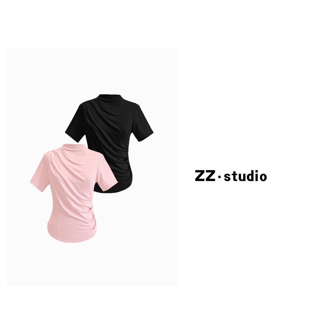 一口苏达压褶T 夏季新款显瘦百搭休闲女士修腰修身时尚短袖A101