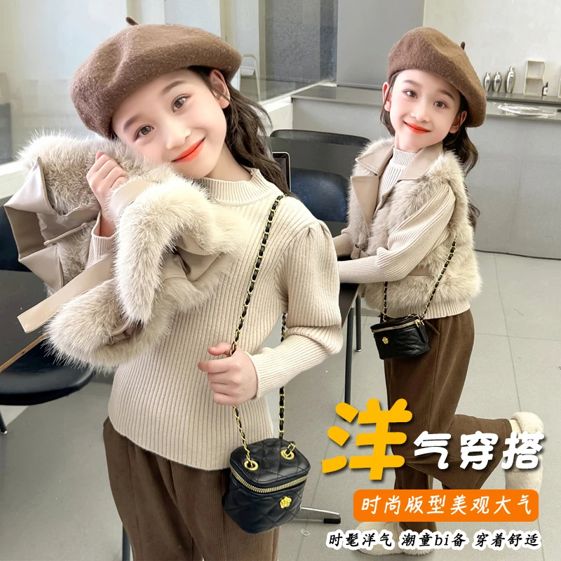 可爱超萌洋气女童秋款加厚时尚韩范套装新款小女孩休闲风套装外出