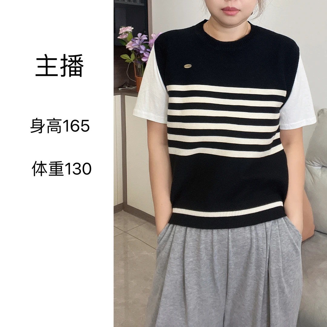 韩系条纹刺绣设计感针织假两件女新款休闲百搭上衣针织衫