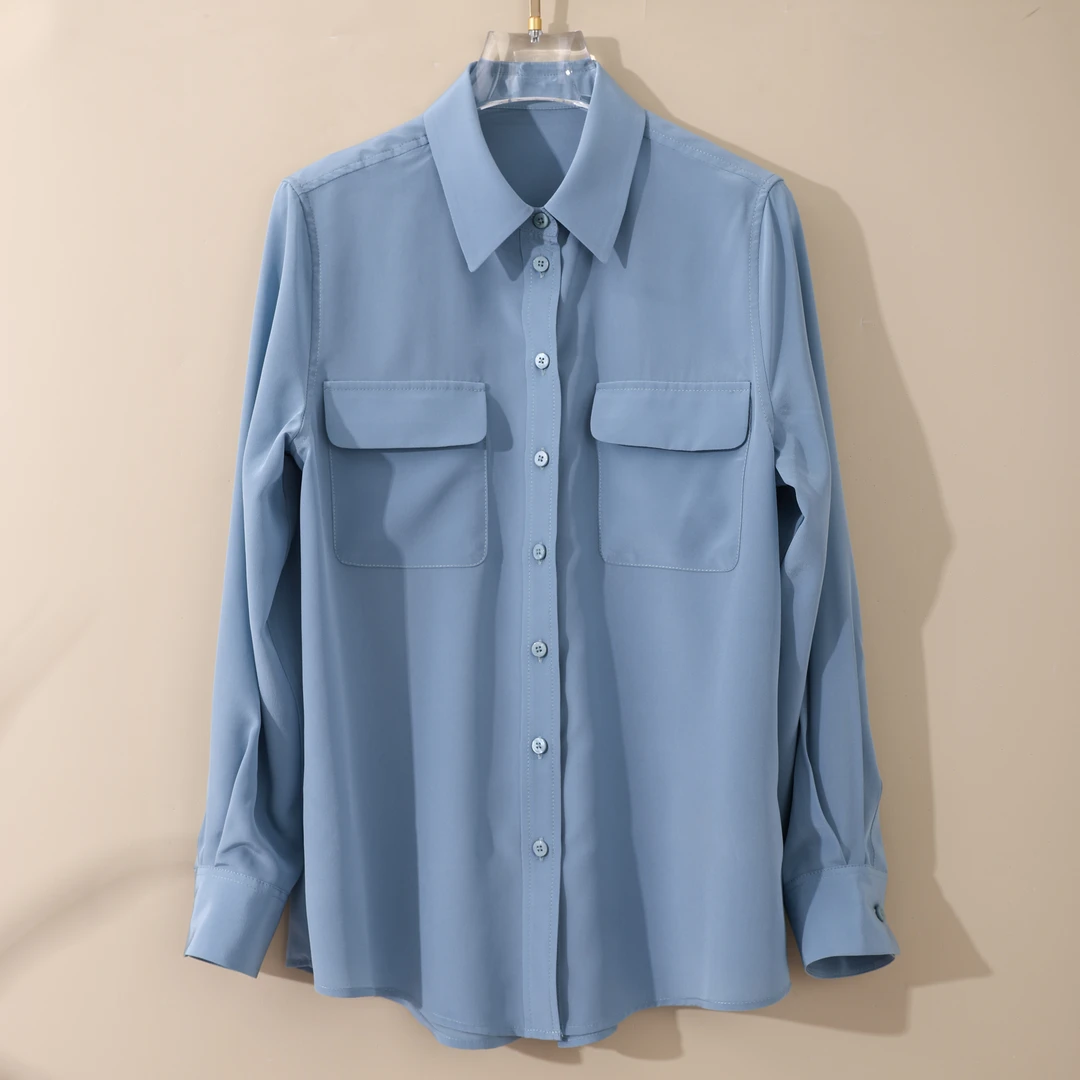 双口袋纯色真丝衬衫【Mandys Ferries W.】M9375