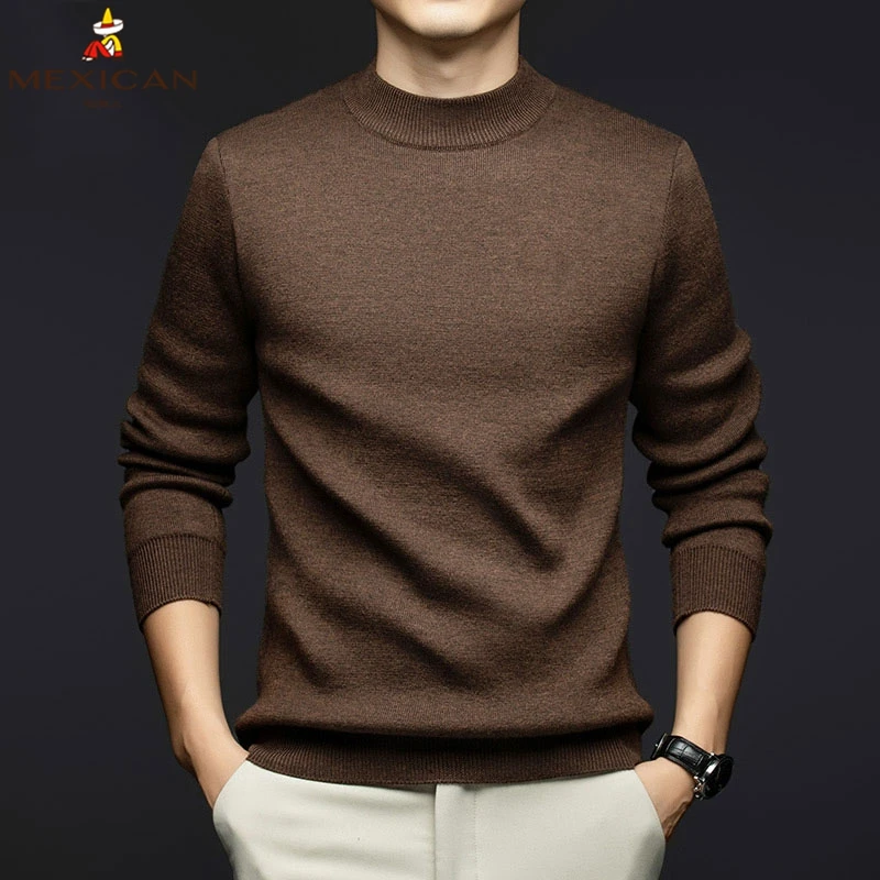 稻草人稻草人羊毛衫男圆领羊毛冬季加绒加厚男士打底针织衫毛衣