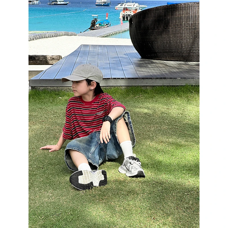 【现货】 略略童装儿童夏款基础经典条纹短袖T恤252TX3736