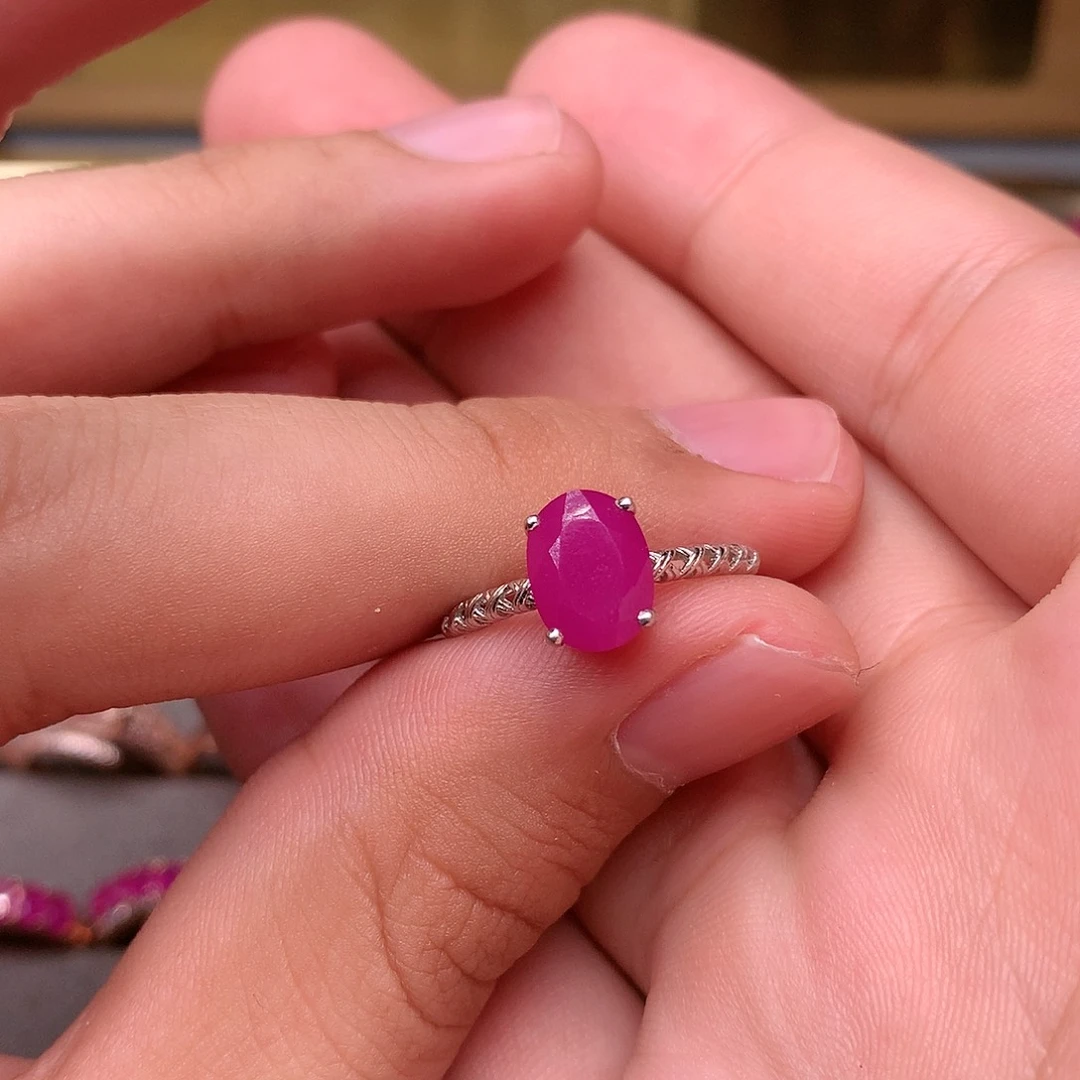 红宝石戒指银S925镶嵌