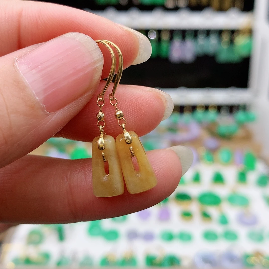 翡翠耳饰18K金镶嵌的