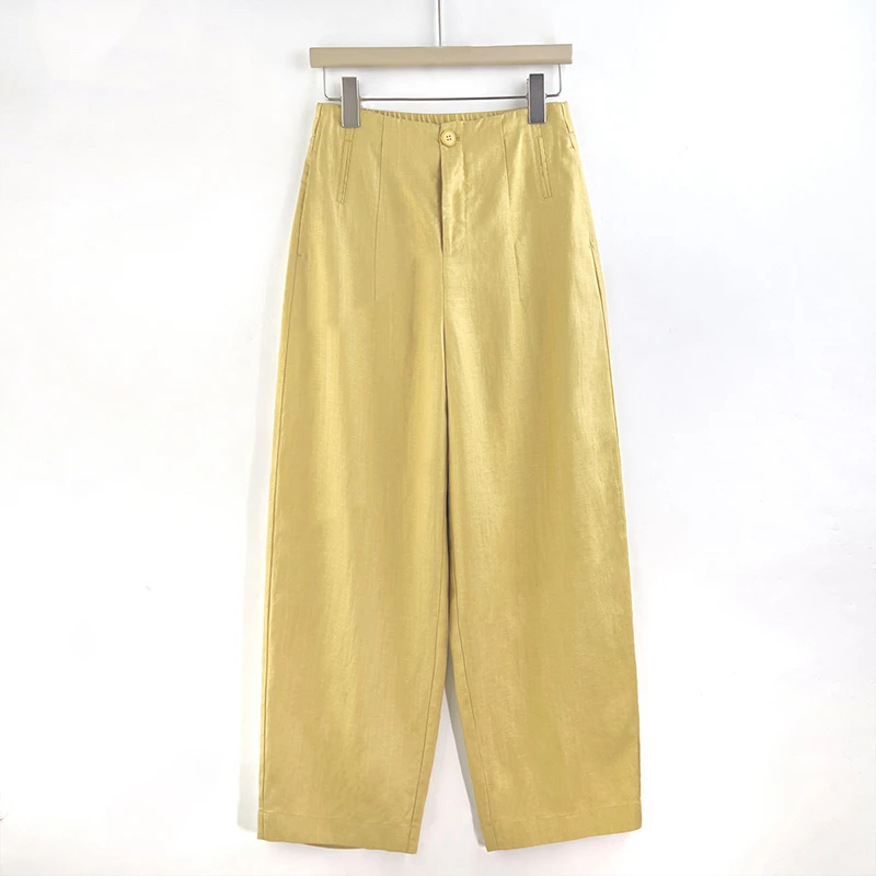 亚麻休闲裤女夏季薄款2025新款欧货显瘦直筒宽松九分阔腿裤子