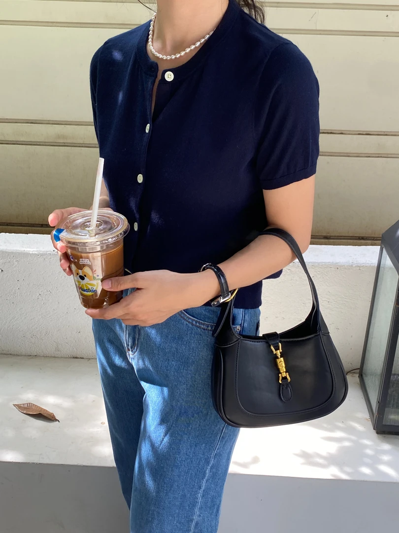 pima棉纯棉纯色小马刺绣针织短袖开衫 经典