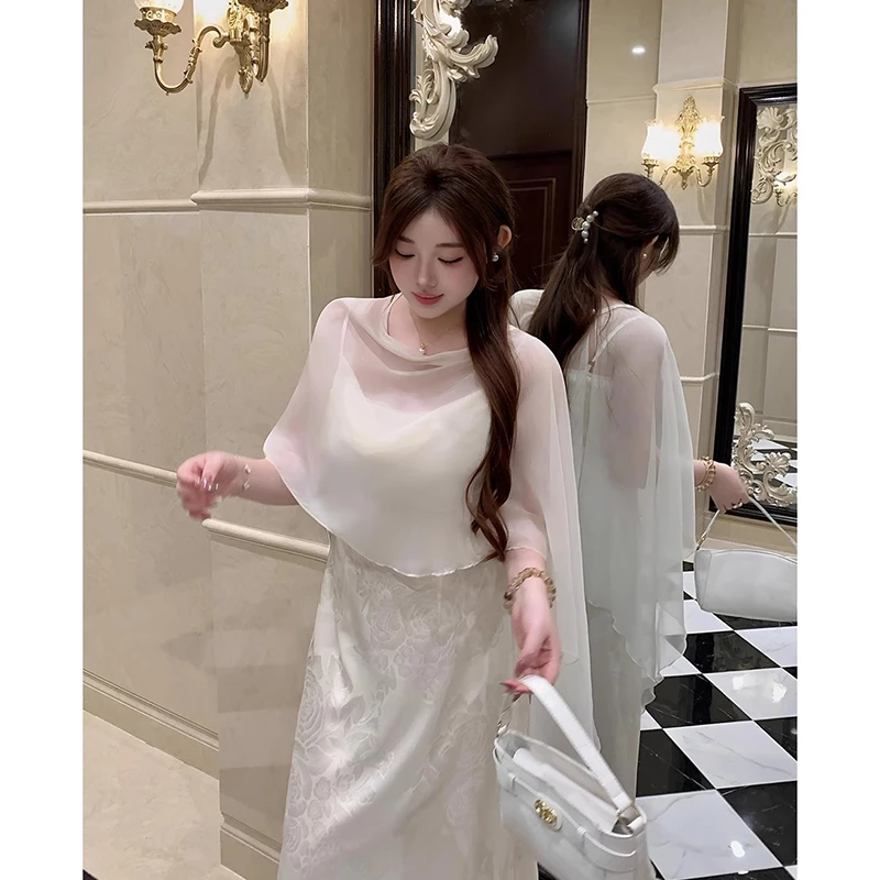 温柔气质雪纺防晒衣女夏配吊带裙子外搭披肩开衫百搭透气薄罩衫