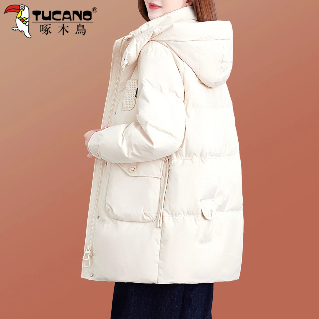 啄木鸟羽绒服女款爆款2025新款正品冬季防风防寒保暖连帽羽绒外套